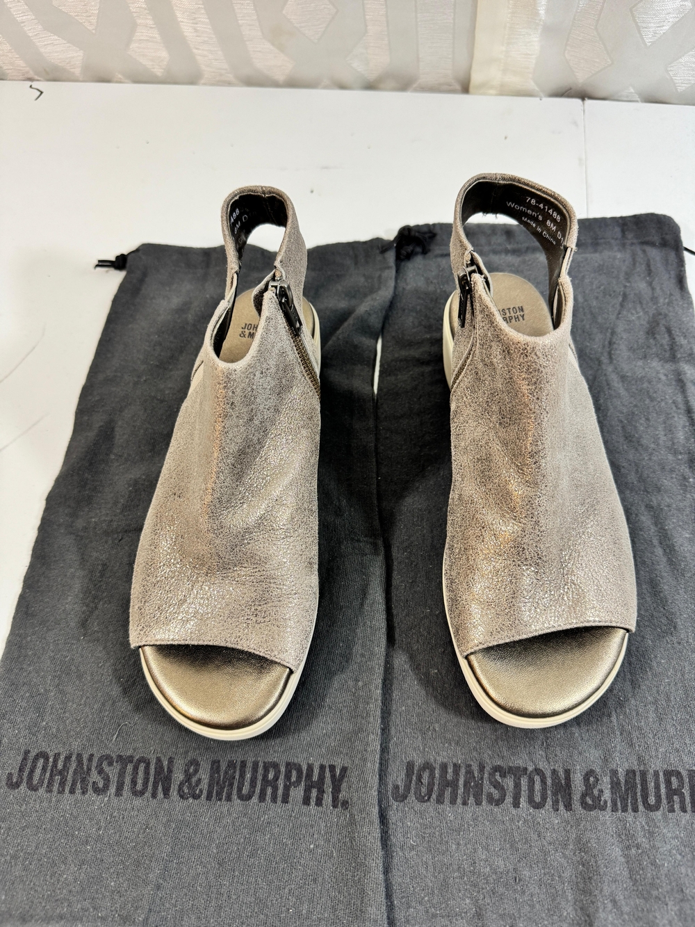 Johnston & Murphy Metallic Taupe Open-Toe Slingback Sandals